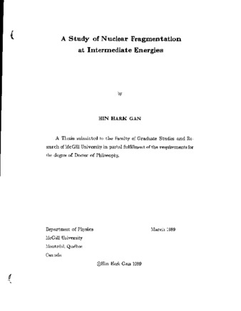 A study of nuclear fragmentation at intermediate energies / thumbnail