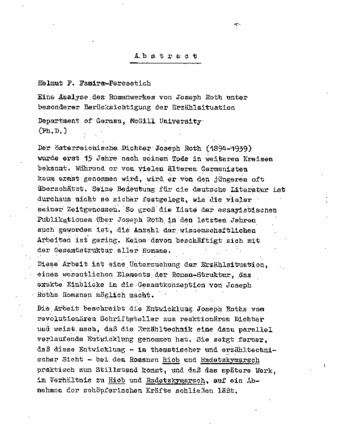 Eine Analyse des Romanwerkes von Joseph Roth unter Berücksichtigung der Erzählsituation. thumbnail