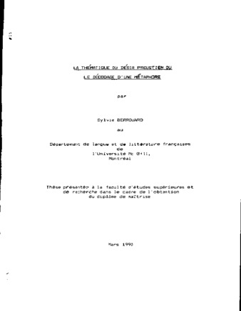 La thématique du désir proustien ou le décodage d'une métaphor / thumbnail
