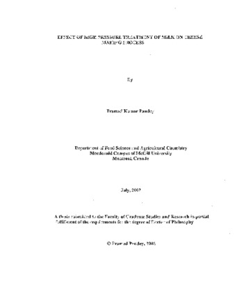 Effect of high pressure treatment of milk on cheese making process thumbnail