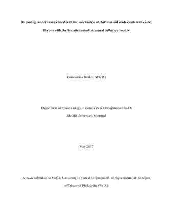 Exploring concerns associated with the vaccination of children and adolescents with cystic fibrosis with the live attenuated intranasal influenza vaccine thumbnail