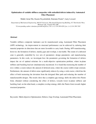 Optimization of variable stiffness composites with embedded defects induced by Automated Fiber Placement thumbnail