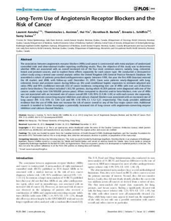 Long-Term Use of Angiotensin Receptor Blockers and the Risk of Cancer thumbnail