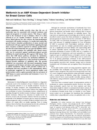 Metformin Is an AMP Kinase–Dependent Growth Inhibitor for Breast Cancer Cells thumbnail