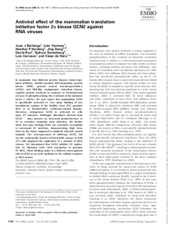 Antiviral effect of the mammalian translation initiation factor 2α kinase GCN2 against RNA viruses thumbnail