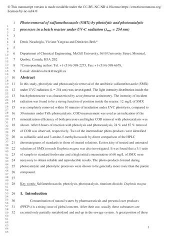 Photo-removal of sulfamethoxazole (SMX) by photolytic and photocatalytic processes in a batch reactor under UV-C radiation (λmax = 254 nm) thumbnail