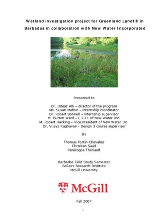 Wetland investigation project for Greenland Landfill in Barbados in collaboration with New Water Incorporated thumbnail