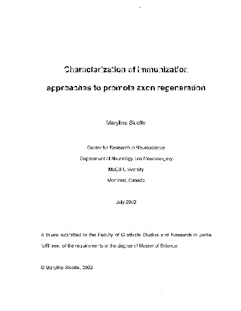 Characterization of immunization approaches to promote axon regeneration thumbnail