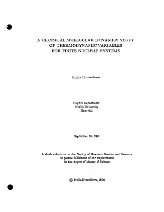 A classical molecular dynamics study of thermodynamic variables for finite nuclear systems thumbnail