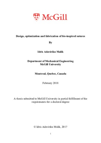 Design, optimization and fabrication of bio-inspired sutures thumbnail