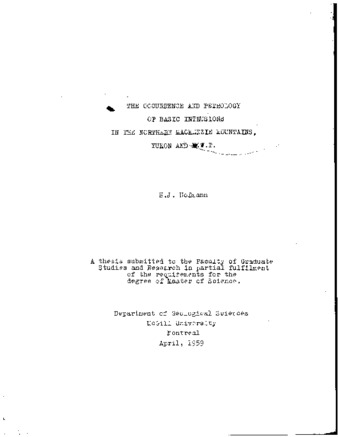The occurrence and petrology of basic intrusions in the Northern Mackenzie Mountains, Yukon and N.W.T. thumbnail