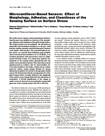 Microcantilever-Based Sensors: Effect of Morphology, Adhesion, and Cleanliness of the Sensing Surface on Surface Stress thumbnail