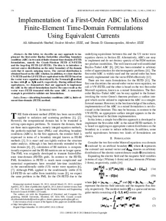 Implementation of a First-Order ABC in Mixed Finite-Element Time-Domain Formulations Using Equivalent Currents thumbnail