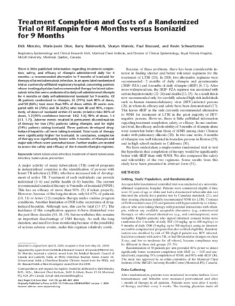 Treatment completion and costs of a randomized trial of rifampin for 4 months versus isoniazid for 9 months thumbnail