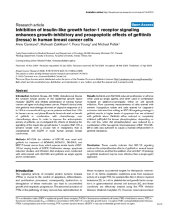 Inhibition of insulin-like growth factor-1 receptor signaling enhances growth-inhibitory and proapoptotic effects of gefitinib (Iressa) in human breast cancer cells thumbnail