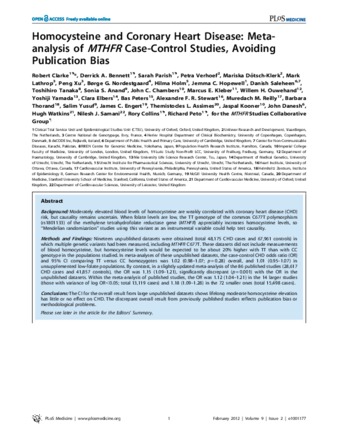 Homocysteine and Coronary Heart Disease: Meta-analysis of MTHFR Case-Control Studies, Avoiding Publication Bias thumbnail