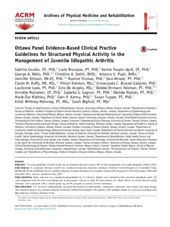 Ottawa Panel Evidence-Based Clinical Practice Guidelines for Structured Physical Activity in the Management of Juvenile Idiopathic Arthritis thumbnail