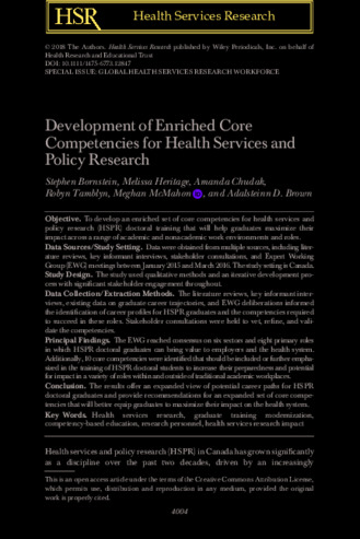 Development of Enriched Core Competencies for Health Services and Policy Research thumbnail