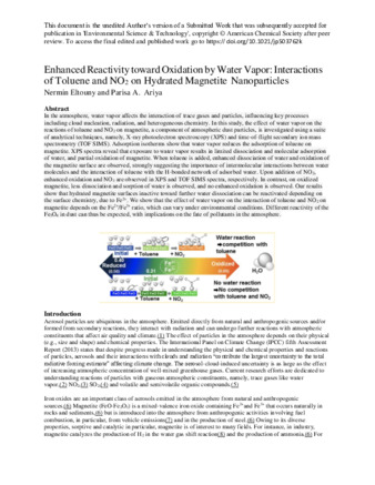 Enhanced Reactivity toward Oxidation by Water Vapor: Interactions of Toluene and NO2 on Hydrated Magnetite Nanoparticles thumbnail