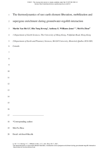 The thermodynamics of rare earth element liberation, mobilization and supergene enrichment during groundwater-regolith interaction thumbnail