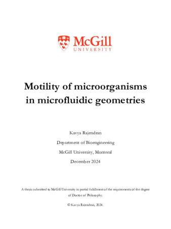Motility of microorganisms in microfluidic geometries thumbnail