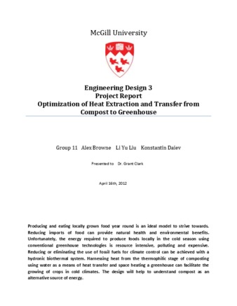 Optimization of Heat Extraction and Transfer from Compost to Greenhouse thumbnail