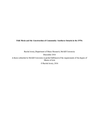 Folk music and the construction of community: Southern Ontario in the 1970s thumbnail