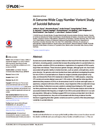 A Genome-Wide Copy Number Variant Study of Suicidal Behavior thumbnail