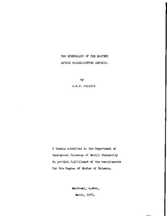 The Mineralogy of the Eastern Metals Nickel-Copper Deposit. thumbnail
