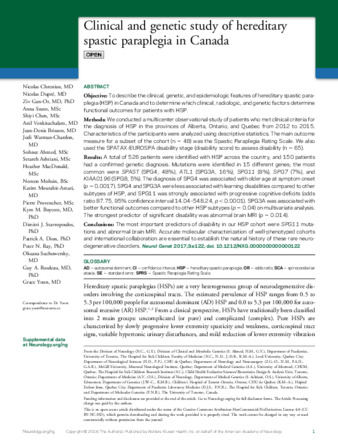 Clinical and genetic study of hereditary spastic paraplegia in Canada thumbnail