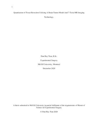 Quantitation of tissue resection utilizing a brain tumor model and 7-Tesla MR imaging technology thumbnail