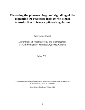 Dissecting the pharmacology and signaling of the dopamine D1 receptor: from in vivo signal transduction to transcriptional regulation thumbnail