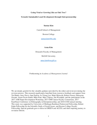 Going viral or growing like an oak tree? Towards sustainable local development through entrepreneurship thumbnail