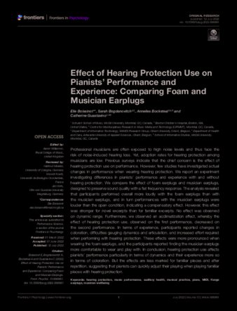 Effect of Hearing Protection Use on Pianists’ Performance and Experience: Comparing Foam and Musician Earplugs thumbnail