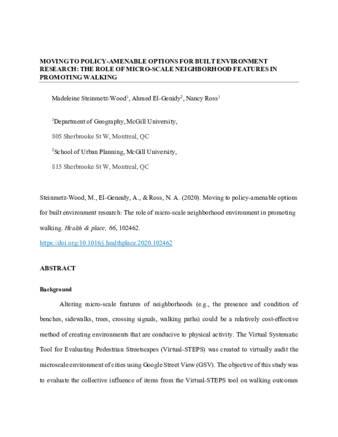 Moving to policy-amenable options for built environment research: The role of micro-scale neighborhood environment in promoting walking thumbnail