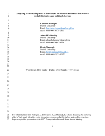 Analyzing the mediating effect of individuals’ identities on the interaction between walkability indices and walking behaviors  thumbnail