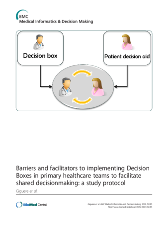 Barriers and facilitators to implementing Decision Boxes in primary healthcare teams to facilitate shared decisionmaking: a study protocol thumbnail