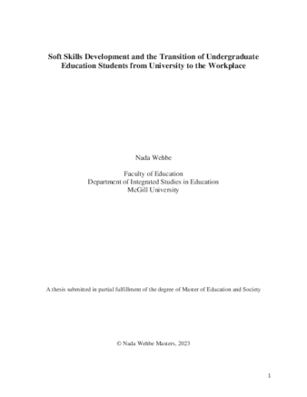 Soft Skills Development and the Transition of Undergraduate Education Students from University to the Workplace thumbnail