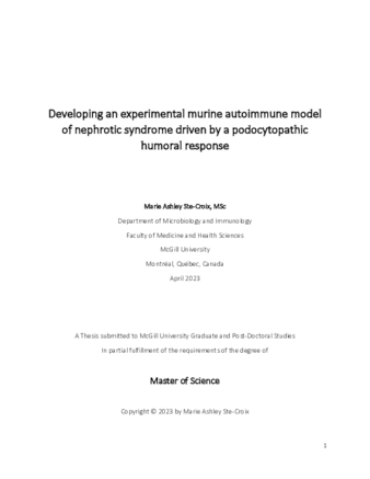 Developing an experimental murine autoimmune model of nephrotic syndrome driven by a podocytopathic humoral response thumbnail