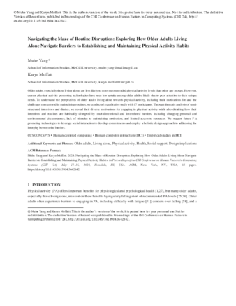 Navigating the Maze of Routine Disruption: Exploring How Older Adults Living Alone Navigate Barriers to Establishing and Maintaining Physical Activity Habits thumbnail