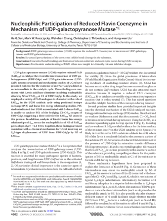Nucleophilic participation of reduced flavin coenzyme in mechanism of UDP-galactopyranose mutase thumbnail