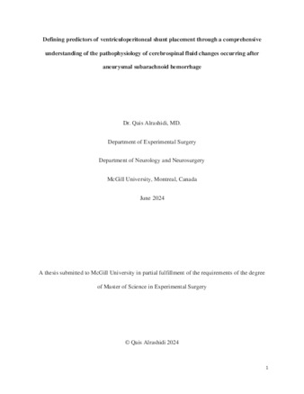 Predictors of Ventriculoperitoneal Shunt Placement in Adult Patients with Aneurysmal Subarachnoid Haemorrhage: understanding the pathophysiology of Cerebrospinal fluid changes after aneurysmal subarachnoid hemorrhage thumbnail