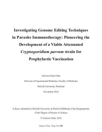 Investigating Genome Editing Techniques in Parasite Immunotherapy: Pioneering the Development of a Viable Attenuated Cryptosporidium parvum strain for Prophylactic Vaccination thumbnail