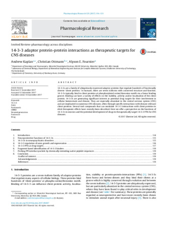 14-3-3 adaptor protein-protein interactions as therapeutic targets for CNS diseases thumbnail