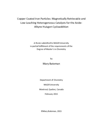 Copper coated iron particles: magneticallly retrievable and low-leaching heterogeneous catalysts for the azide-alkyne huisgen cycloaddition thumbnail