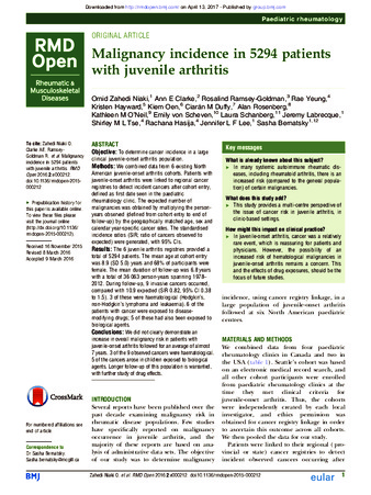 Malignancy incidence in 5294 patients with juvenile arthritis. thumbnail