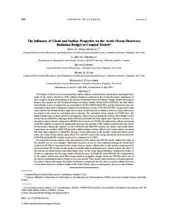 The Influence of Cloud and Surface Properties on the Arctic Ocean Shortwave Radiation Budget in Coupled Models thumbnail