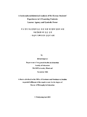 A socio-cultural-historical analysis of six Korean students' experiences in L2 learning contexts : learner agency and symbolic power thumbnail