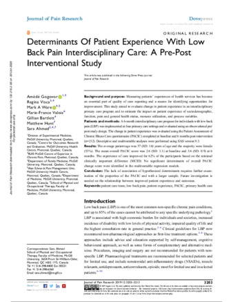 Determinants Of Patient Experience With Low Back Pain Interdisciplinary Care: A Pre-Post Interventional Study thumbnail