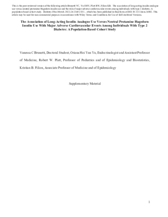 The association of long-acting insulin analogue use versus neutral protamine Hagedorn insulin use and the risk of major adverse cardiovascular events among individuals with type 2 diabetes: A population-based cohort study thumbnail